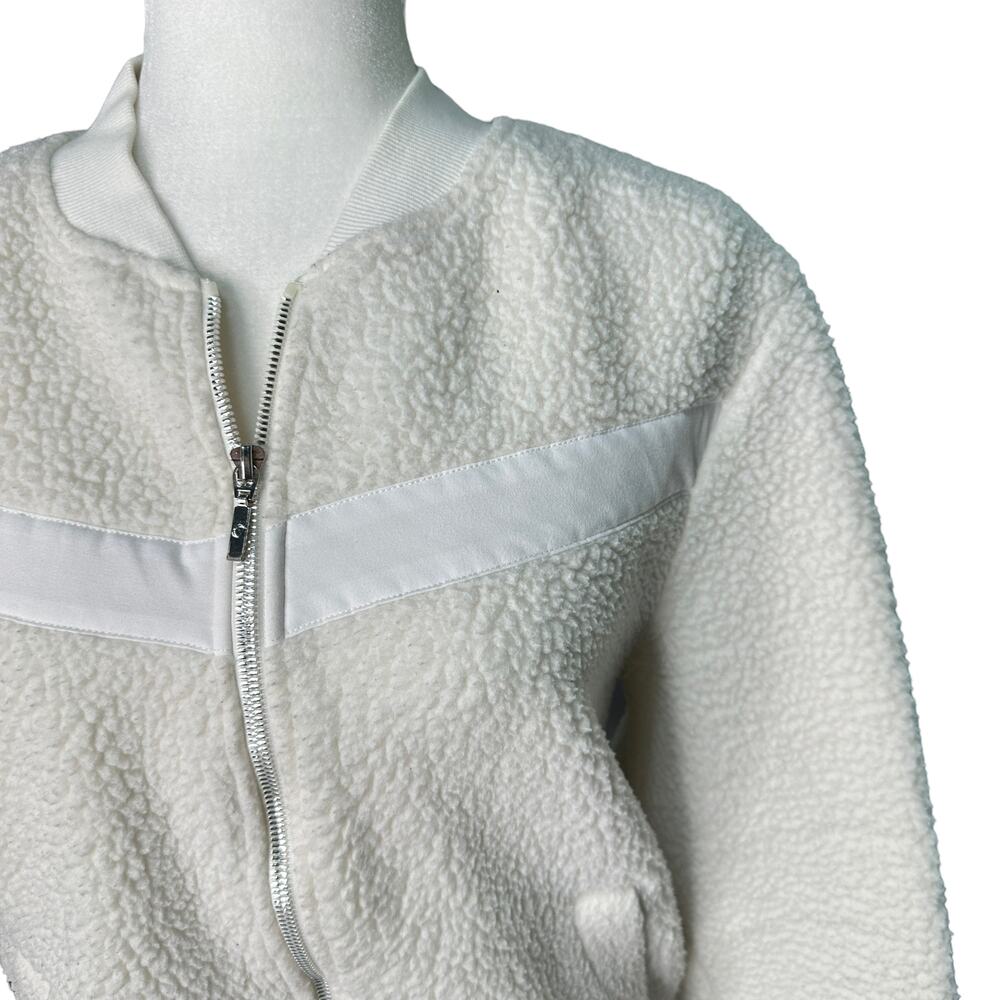 ZYIA  ACTIVE Womens M White Sherpa Collarless Full Zip Flying V Bomber Jacket - Picture 3 of 11